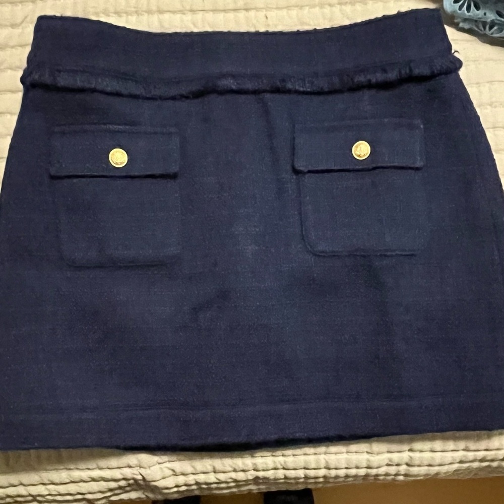 J. Crew Dark Blue Mini Skirt with Gold Accents